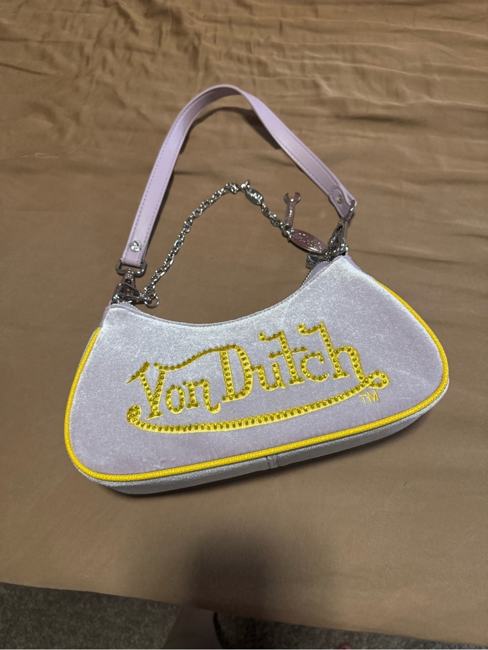 Von Dutch Lavender Velvet Mini Bag with Yellow Embroidery